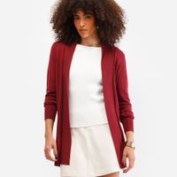 Cardigan feminino de tricot manga longa vinho