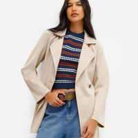 Casaco trench coat feminino de suede bege