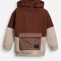 Blusão infantil de moletom com capuz e bolso marrom