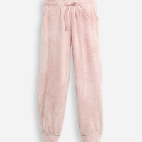 Calça jogger de plush infantil com nervura rosa