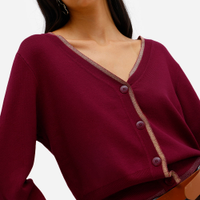 Cardigan feminino de tricot com lurex vinho