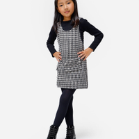 Vestido infantil pied de poule com pochete colorido