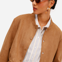 Jaqueta bomber feminina de suede marrom