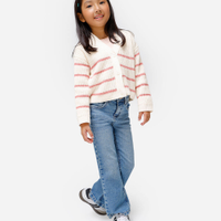 Cardigan infantil de tricot listrado rosa