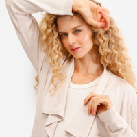 Cardigan feminino de tricot manga longa bege
