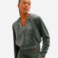 Jaqueta bomber cropped plush esportiva com capuz verde