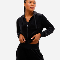 Jaqueta bomber cropped plush esportiva com capuz preta
