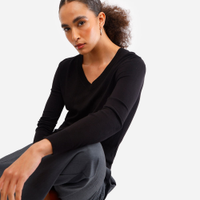 Suéter básico feminino de tricot gola v preto