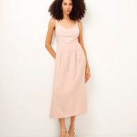 Vestido midi de viscose texturizado rosa