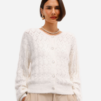 Cardigan feminino de tricot texturizado off white
