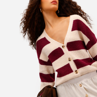 Cardigan feminino de tricot listrado vinho