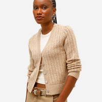 Cardigan feminino de tricot com lurex bege