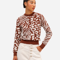 Suéter feminino de tricot animal print marrom