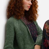 Cardigan feminino de tricot chenille alongado - verde