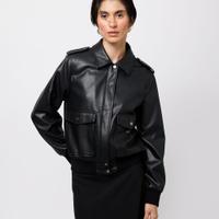 Jaqueta bomber feminina de poliuretano mindset preta