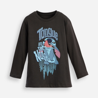 Blusa de algodão infantil manga longa stitch cinza