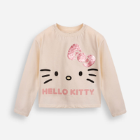 Blusa de algodão infantil manga longa hello kitty off white