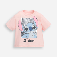 Camiseta de algodão infantil manga curta stitch rosa