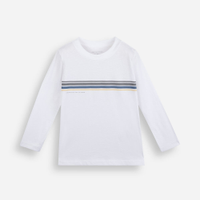 Camiseta infantil de algodão manga longa com listras off white