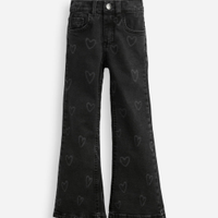 Calça flare infantil jeans coração preta