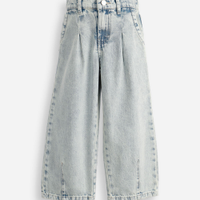 Calça barrel infantil jeans com pregas azul