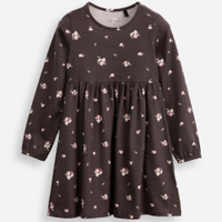 Vestido infantil de algodão manga longa floral cinza