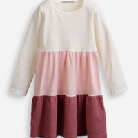 Vestido infantil de algodão texturizado com recortes colorido