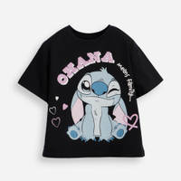 Camiseta de algodão infantil manga curta stitch preta