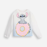 Blusa de algodão infantil manga longa degradê stitch off white