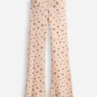 Calça flare infantil floral com fru fru bege