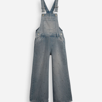 Jardineira jeans dirty infantil com tachas azul
