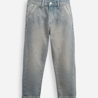 Calça infantil mom jeans tachas azul