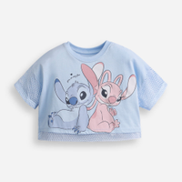 Camiseta infantil de algodão manga curta stitch e angel azul