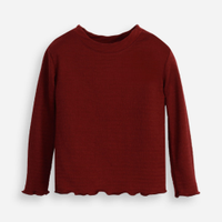 Blusa infantil manga longa texturizada com fru fru vinho