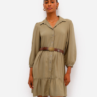 Vestido chemise midi de viscose manga bufante verde