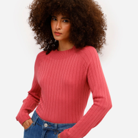 Suéter feminino de tricot canelado rosa