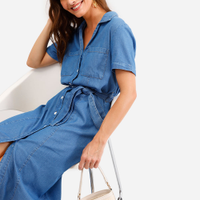 Vestido chemise feminino jeans com faixa azul