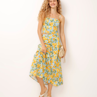 Saia midi de algodão estampada limões azul