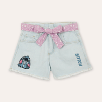 Short jeans infantil com bordado stitch azul