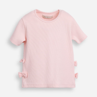 Blusa infantil de algodão manga curta com laços canelada rosa