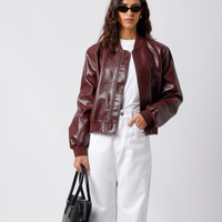 Jaqueta bomber feminina de poliuretano mindset vinho