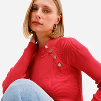 Suéter feminino de tricot canelado rosa