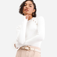 Suéter feminino de tricot canelado off white