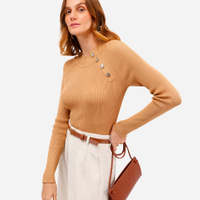 Suéter feminino de tricot canelado bege