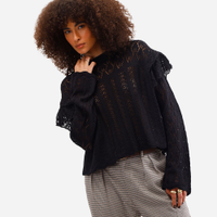 Suéter feminino de tricot com babados preto
