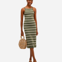Vestido midi feminino de tricot listrado verde