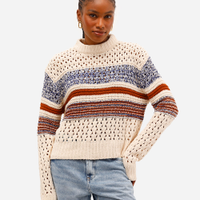 Suéter feminino de tricot listrado bege