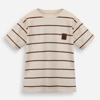 Camiseta infantil com linho listrada marrom