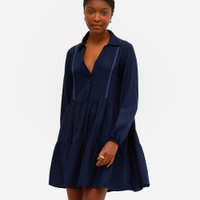 Vestido chemise feminino com linho decote v azul