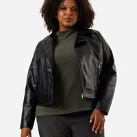 Jaqueta feminina de poliuretano plus size preta